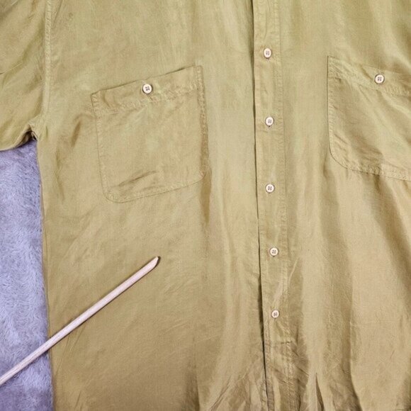 Vintage Fuzi Silks 100% Silk Shirt Italian Style Yellow Button-Down Men's Size M - Picture 8 of 15